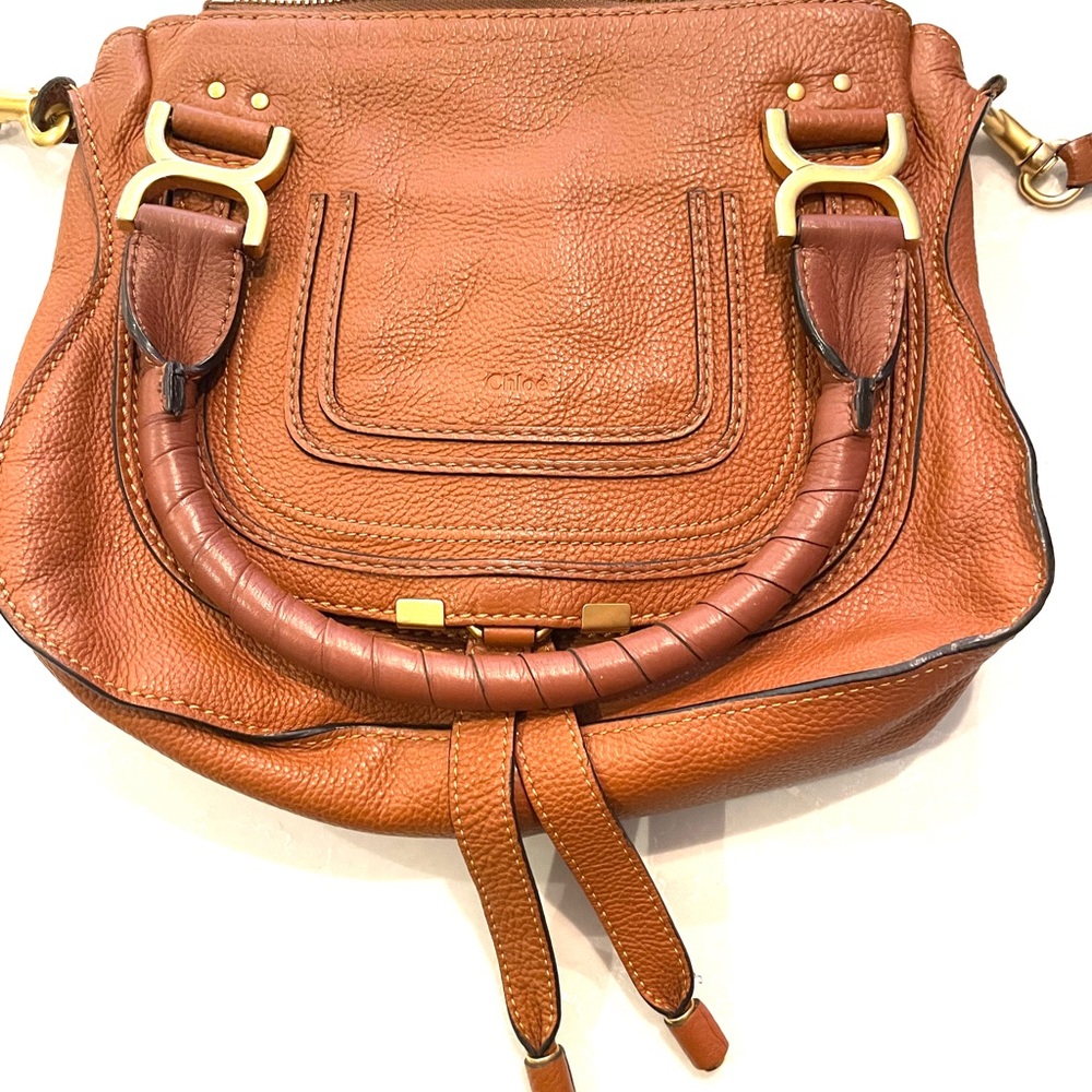 Chloe Marcie bag / with custom extended crossbody strap / saddle tan color /